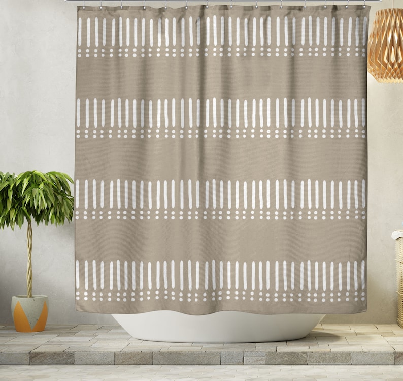 Mudcloth Print Boho Shower Curtain Minimalist Gray and White Etsy