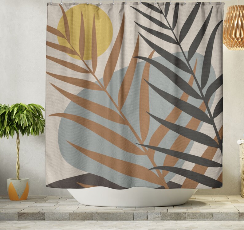 Boho Shower Curtain Abstract Organic Shapes Minimalist Etsy