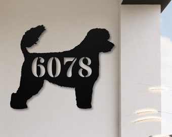Portuguese Water Dog Custom House Number Sign, Portuguese Water Dog Gift, Personalized Metal Wall Art, Front Porch Address Sign, Door Sign