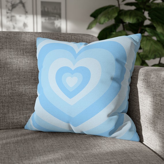 Light Blue Hearts Indie Aesthetic Throw Pillow, Danish Pastel Room