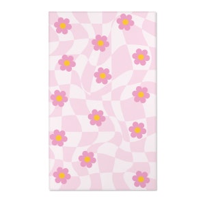 Pink Checkered Rug, Checkerboard Flower Rug, Cute Rug, Danish Pastel Room Decor, Y2K Decor Area Rug, Indie Room Decor Aesthetic Teen Dorm 36x60 inches