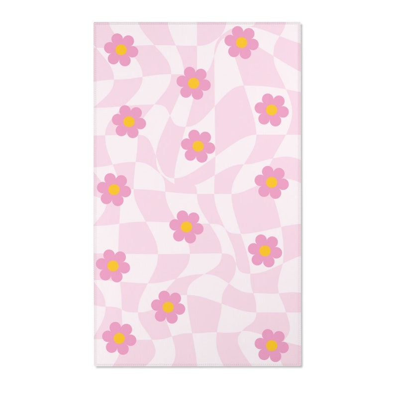 Pink Checkered Rug, Checkerboard Flower Rug, Cute Rug, Danish Pastel Room Decor, Y2K Decor Area Rug, Indie Room Decor Aesthetic Teen Dorm 36x60 inches