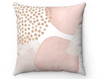 Abstract Art Pillow Cover, Boho Throw Pillow Cover with Watercolor Shapes in Beige Pink Ivory and Gold, Bohemian Chic Decorative Pillowcase