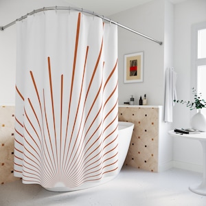 Boho Shower Curtain, Mid Century Modern Sunburst Shower Curtain, Retro Mcm Decor, Terracotta Orange Funky Bathroom, Vintage Style Sun Decor