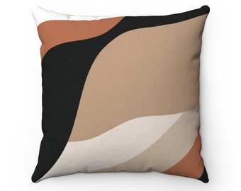 Boho Throw Pillow, Beige Black and Brown Mid Century Modern Abstract Shapes Pillow Cover, Retro Decorative Pillow, Modern Home Decor