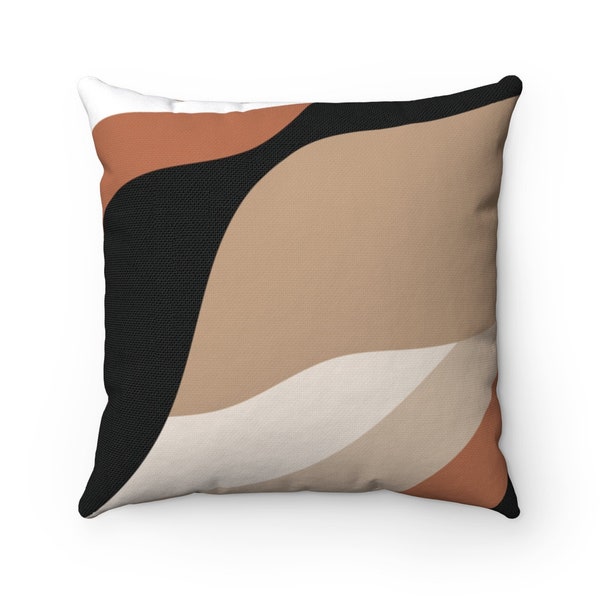 Boho Throw Pillow, Beige Black and Brown Mid Century Modern Abstract Shapes Pillow Cover, Retro Decorative Pillow, Modern Home Decor