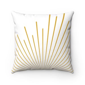 Boho Throw Pillow, Mustard Yellow and White Retro Sunburst Throw Pillow Cover, Modern Decorative Pillow, Vintage Style Bohemian Home Decor