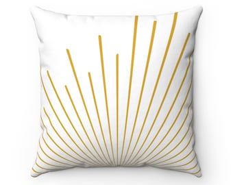 Boho Throw Pillow, Mustard Yellow and White Retro Sunburst Throw Pillow Cover, Modern Decorative Pillow, Vintage Style Bohemian Home Decor