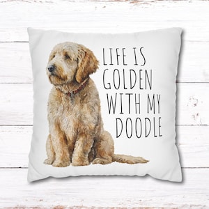 Goldendoodle Pillow, Golden Doodle Gifts, Life is Golden Doodle Dog Pillow, Funny Doodle Throw Pillow Cover, Doodle Dog Decor, Lumbar Pillow