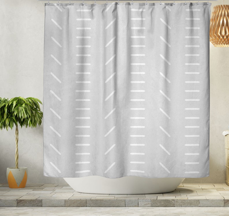 Gray Minimalist Boho Shower Curtain Mudcloth Print Minimal Etsy