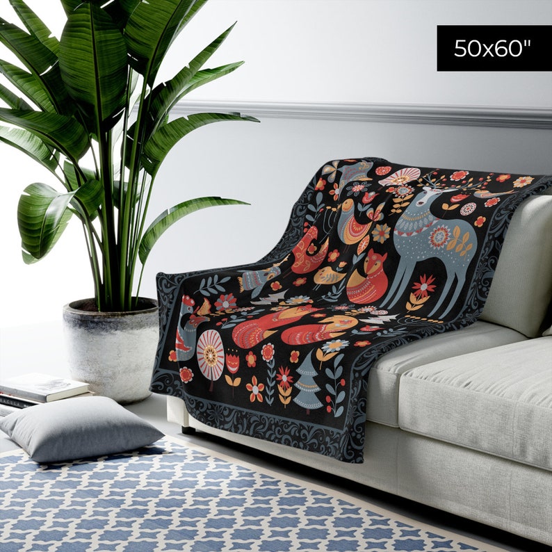 Scandinavian Folk Art Throw Blanket Norwegian Folk Art Boho Etsy