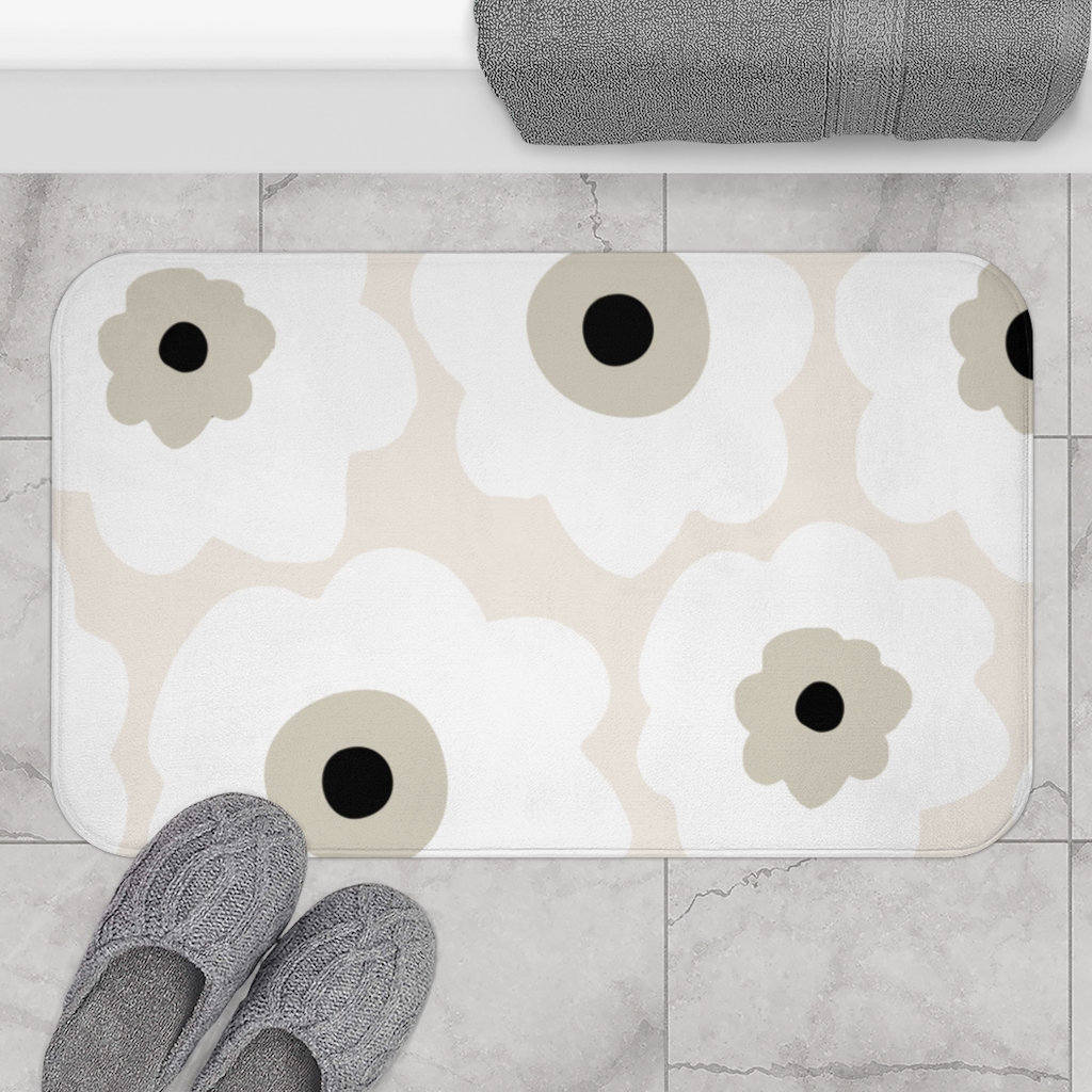 Boho Bath Mat Retro Poppies Boho Bath Mat Beige Blanco y Etsy