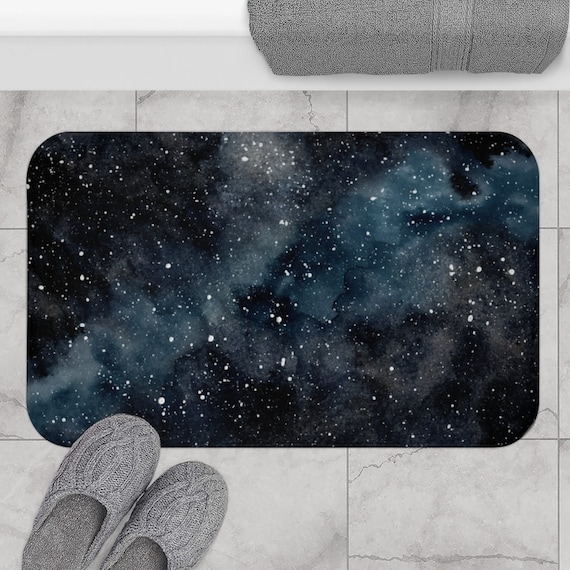 Outer Space Decor Shower Curtain Abstract Nebula Galaxy Psychedelic Bath Rug Mat 