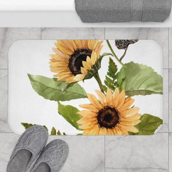 Fsfusvk Sunflower Shower Curtain Spring Rustic Yellow Flowers Butterfly Farmhouse Floral Watercolor Green Leaves Country Garden Landscape Flower Polyester Fabric Bathroom Curtain 70 X 70 Inch Hooks