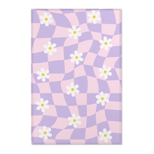 Checkered Rug, Preppy Room Decor, Purple Pink Wavy Checkerboard Rug, Daisy Flower Cute Rug, Danish Pastel Room Decor, Aesthetic Y2K Area Rug 24x36 inches