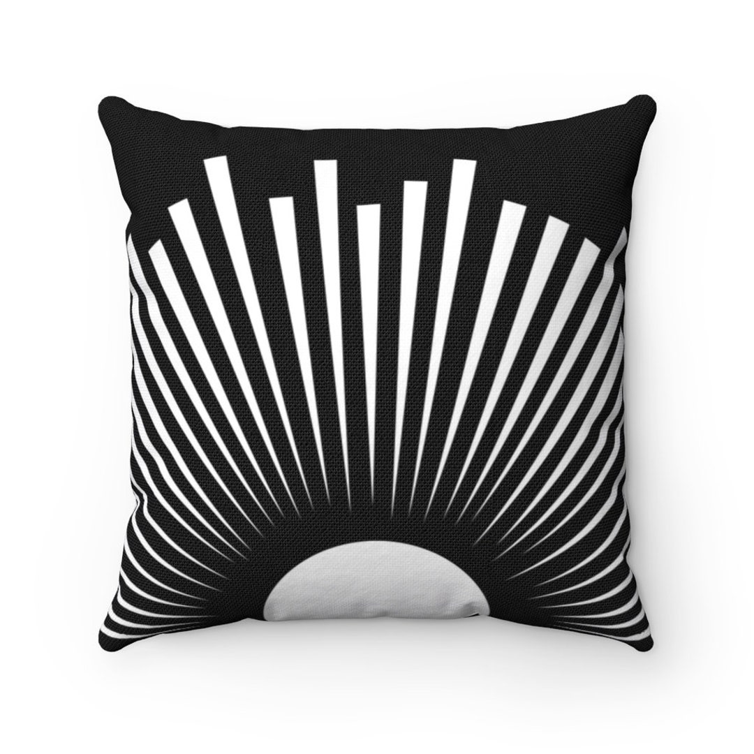 Boho Throw Pillow, Black and White Mid Century Modern Sunset Throw