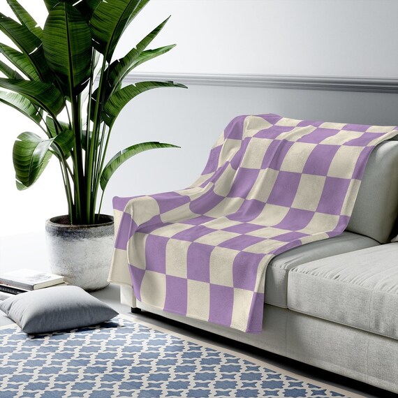Purple Checker Throw Blanket 50x60 Fleece Sherpa Bed 