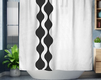 Minimalist Shower Curtain, Black and White Shower Curtain, Modern Shower Curtain, Abstract Retro Shapes