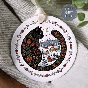 Adorno de gato de Yule, adorno de Navidad de gato negro de arte popular escandinavo, Scandi Cottagecore Jólakötturinn Folklore islandés Nordic Hygge Gift