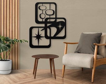 Mid Century Modern Metal Wall Art, Atomic Starburst Abstract Shapes Mcm Retro Large Metal Wall Sign, Mod Steel Art Vintage Style Decor Yard