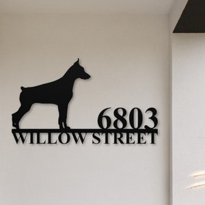 Doberman Custom Address House Number Sign, Doberman Gifts, Personalized Doberman Pinscher Metal Wall Art, Front Porch Door Sign, Patio Decor