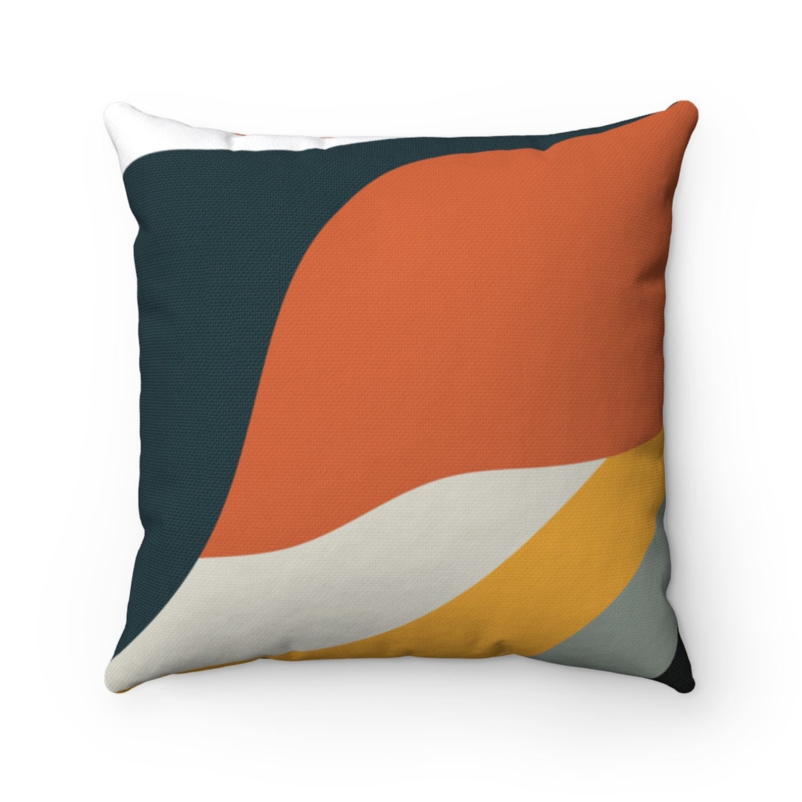 Boho Throw Pillow Mustard Burnt Orange Navy Mid Century Etsy
