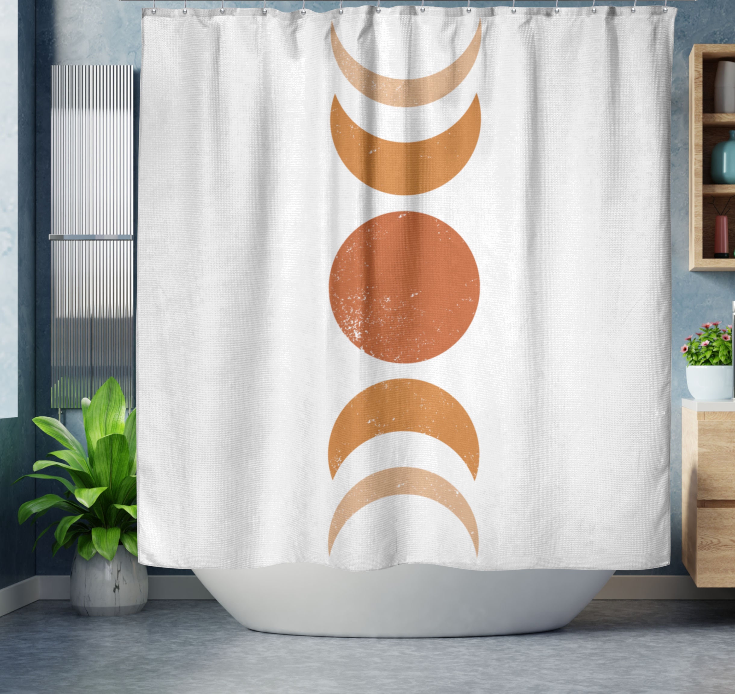 Abstract Orange Minimalist Fabric Shower Curtain Aesthetic Boho