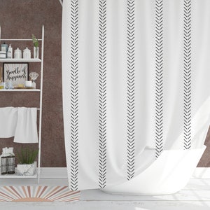 Mudcloth Print Boho Shower Curtain, Black and White Shower Curtain, Modern Minimalist Bohemian Shower Curtain
