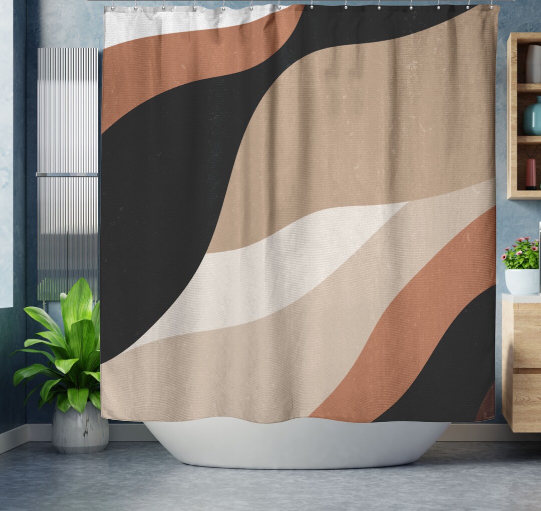 Abstract Art Shower Curtain, Burnt Orange, Beige and Black Modern