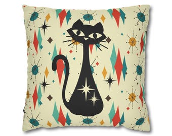 Funda de cojín Atomic Cat de mediados de siglo, funda de cojín retro Starburst de MCM, estilo vintage de mediados de siglo, decoración moderna para apartamentos.