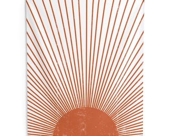 Mid Century Modern Sun Boho Tapestry, Burnt Orange Lightweight Retro Wall Hanging, Vintage Style Distressed Grunge Bohemian Chic Sunburst