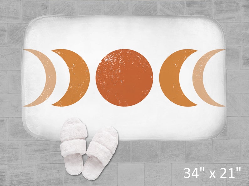 Black Moon Phases Boho Bath Mat Distressed Retro Moons Etsy