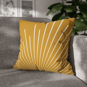 Boho Throw Pillow, Mustard Yellow and White Retro Sunburst Throw Pillow Cover, Modern Decorative Pillow, Vintage Style Bohemian Home Decor
