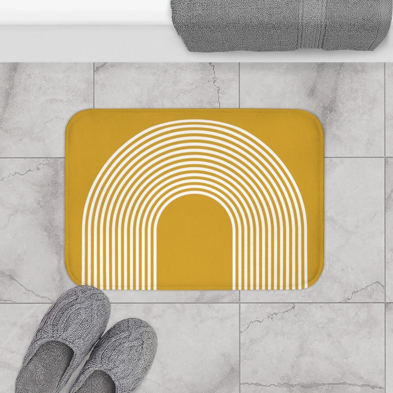 Boho Bath Mat Mustard Yellow Mid Century Modern Rainbow Etsy