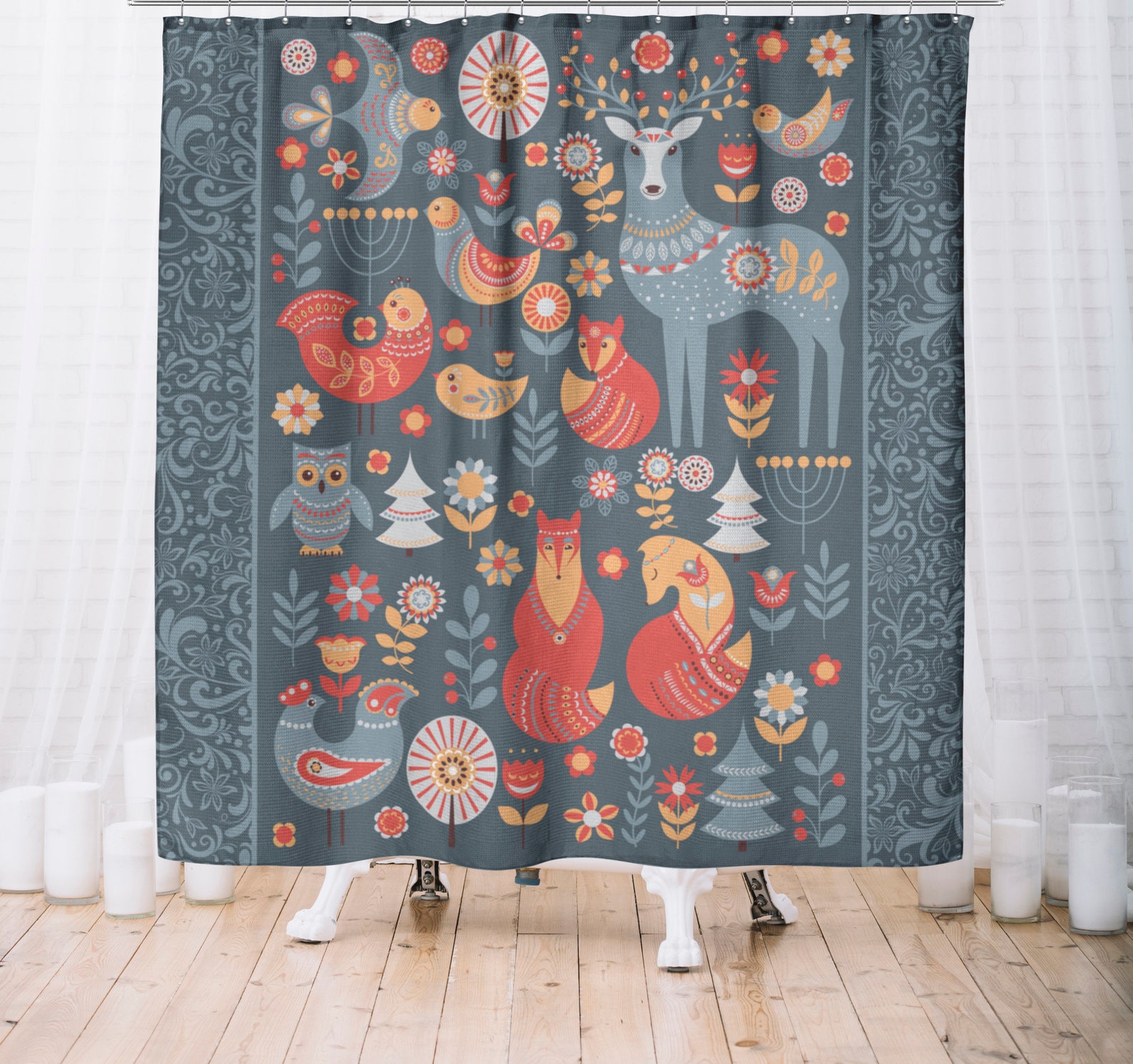 Scandinavian Folk Art Shower Curtain Norwegian Folk Art Etsy