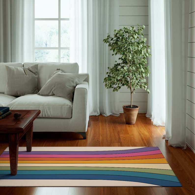 Retro Rug, 70s Rug, Funky Rug, Trippy Rug, Hippie Rug, Retro Rainbow Area Rug, Abstract Groovy Boho Rug, Kitchen Bedroom Living Room Art Rug image 2