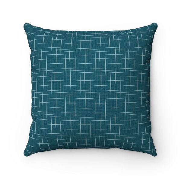 Retro Throw Pillow Cover, Dark Teal Atomic Starburst Mid Century Modern Boho Decorative Pillow, 1950s 1960s Vintage Style Home Decor