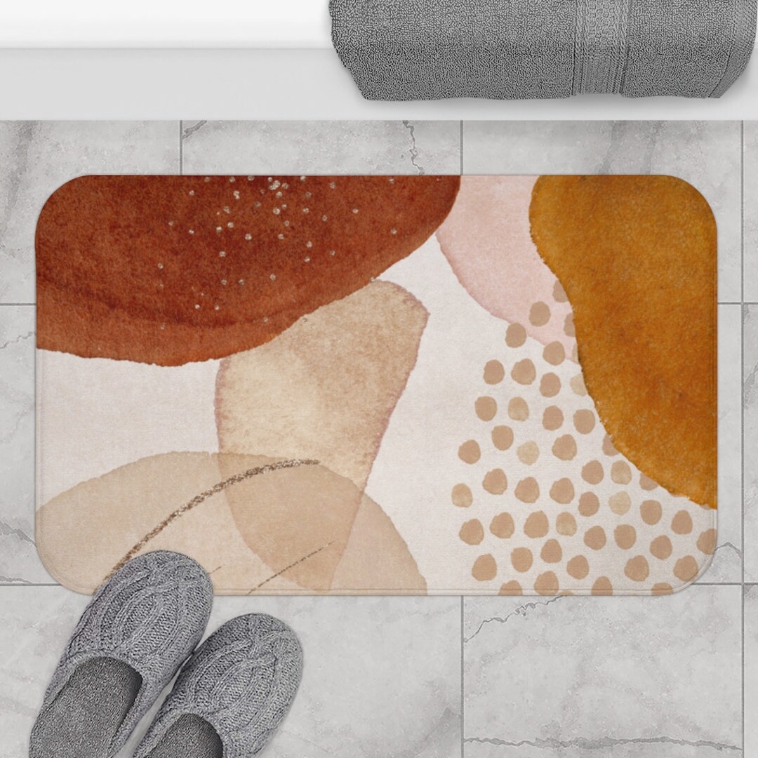 Abstract Art Bath Mat, Non-slip Modern Bath Rug With Organic Watercolor ...