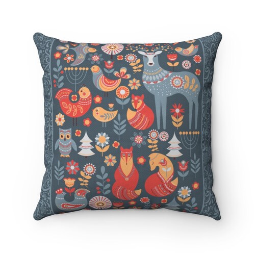 Scandinavian Folk Art Throw Blanket Norwegian Folk Art Boho Etsy