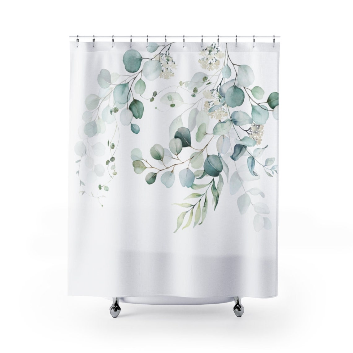 Eucalyptus Green Shower Curtain Modern Minimalist Watercolor | Etsy