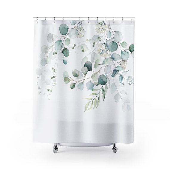 Rideau de douche vert eucalyptus, rideau de douche botanique élégant de  ferme, salle de bain esthétique, feuilles et vignes à laquarelle  minimaliste moderne -  France