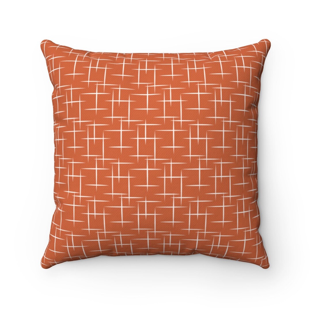 Retro Throw Pillow, Terracotta Burnt Orange Atomic Starburst Mid