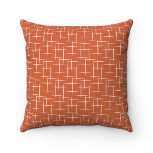 Retro Throw Pillow, Terracotta Burnt Orange Atomic Starburst Mid Century Modern Boho Decorative Pillow Cover, 50s 60s Vintage Style Decor