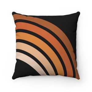 Boho Throw Pillow, Terracotta Burnt Orange Mid Century Modern Rainbow Throw Pillow Cover, Minimalist Retro Decorative Pillow, Bohemian Decor