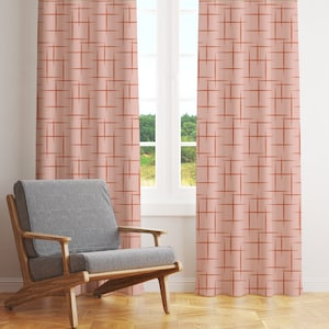 Mid Century Modern Boho Curtains, Retro Blackout Curtains, Pink Terracotta Atomic Starburst Mid Mod Sheer Curtains, Mcm 50s 60s Funky Decor