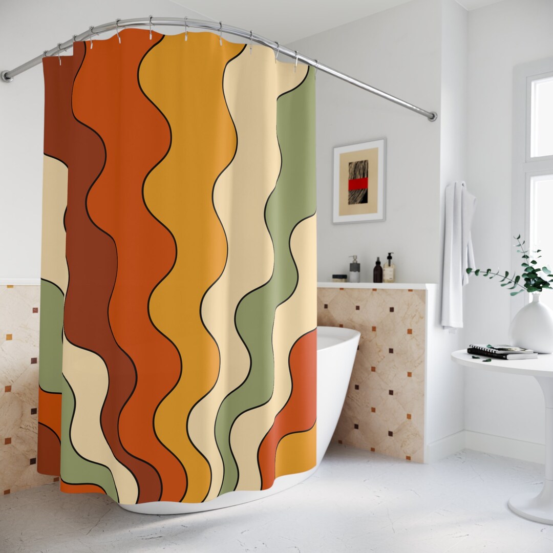 70s Retro Shower Curtain, Funky Shower Curtain, Groovy 60s Hippie Decor