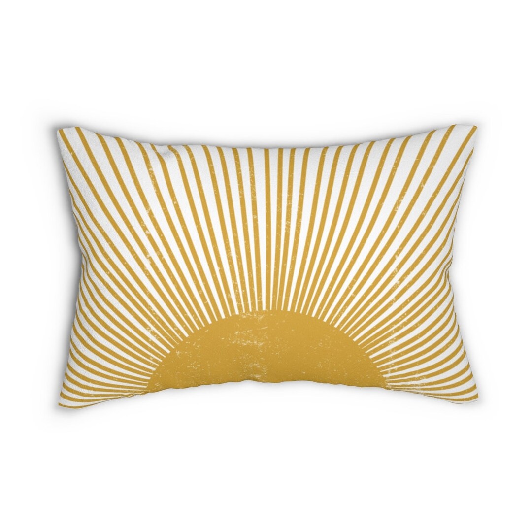 Boho Lumbar Pillow Mustard Yellow Distressed Retro Sunburst Etsy