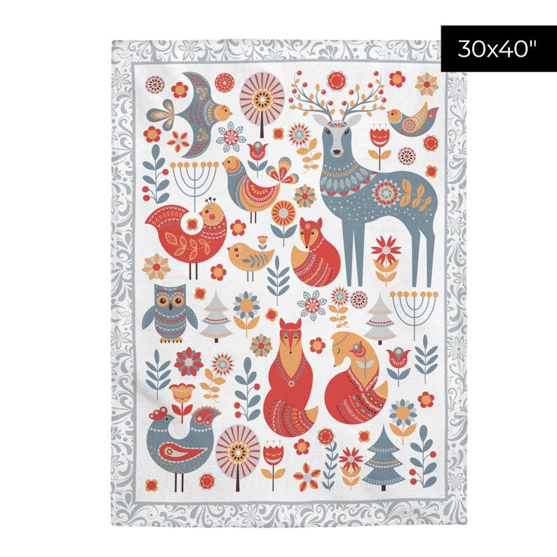 Scandinavian Folk Art Throw Blanket Norwegian Folk Art Boho Etsy