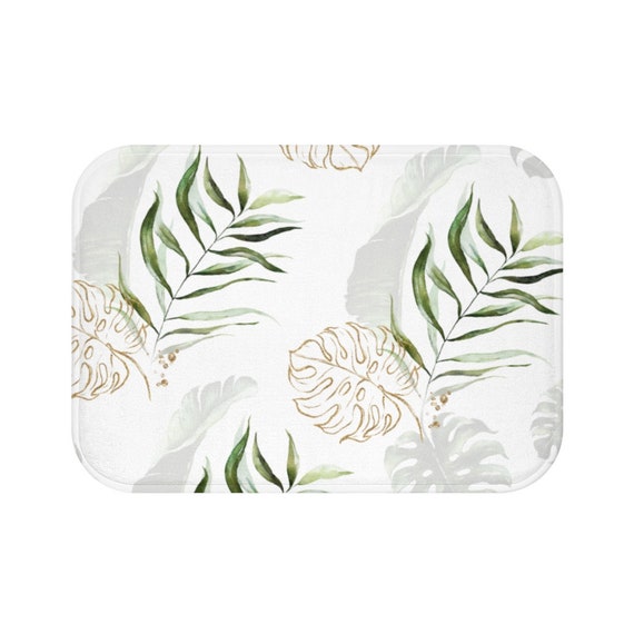 Tropical Palm Leaves Shower Curtain - Green Gold Abstract Banana Leaf, Waterproof 72x60 Inches