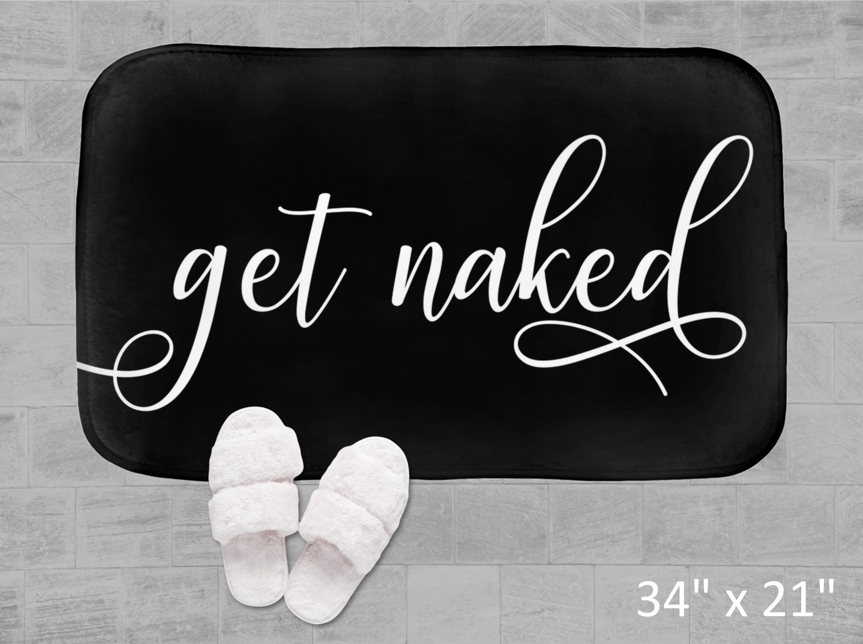 Get Naked Funny Bath Mat NonSlip Black and White Boho Chic Etsy